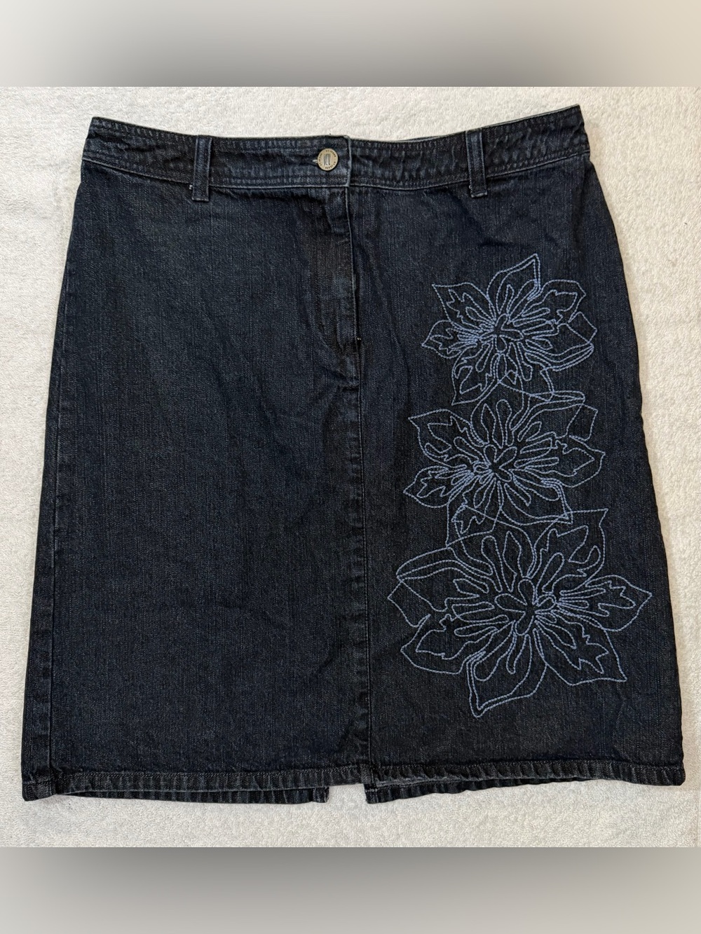 VTG Y2K NY Jeans Denim Midi Skirt Embroidered Floral Edgy Grunge Core Retro Chic
